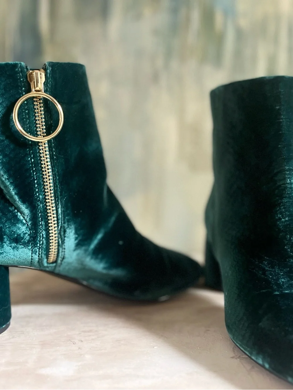 & Other Stories Emerald Green Velvet Snake Embossed Ankle Boots EU 39 / US 9